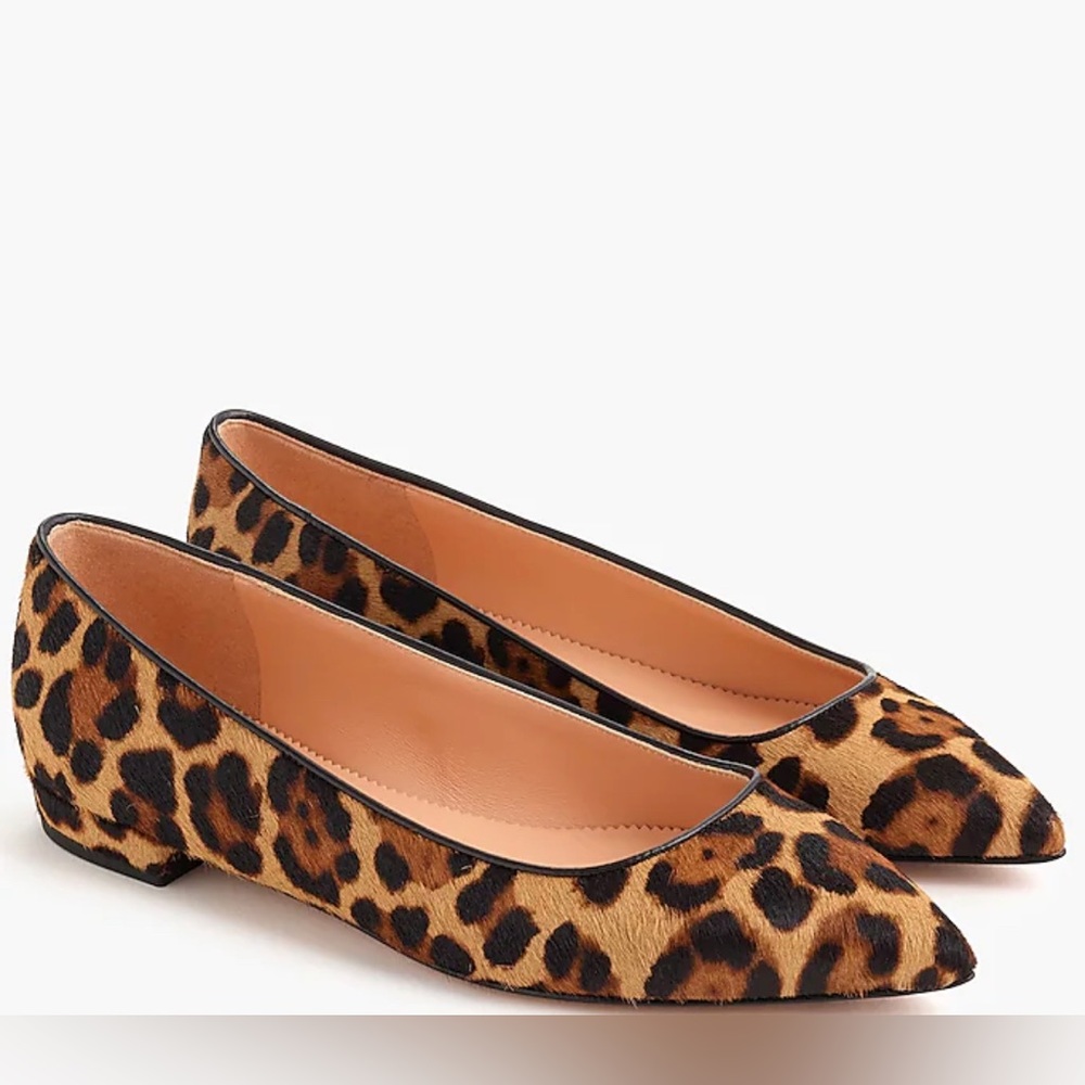 New J Crew Pointy Toe Leopard Calfhair Flats